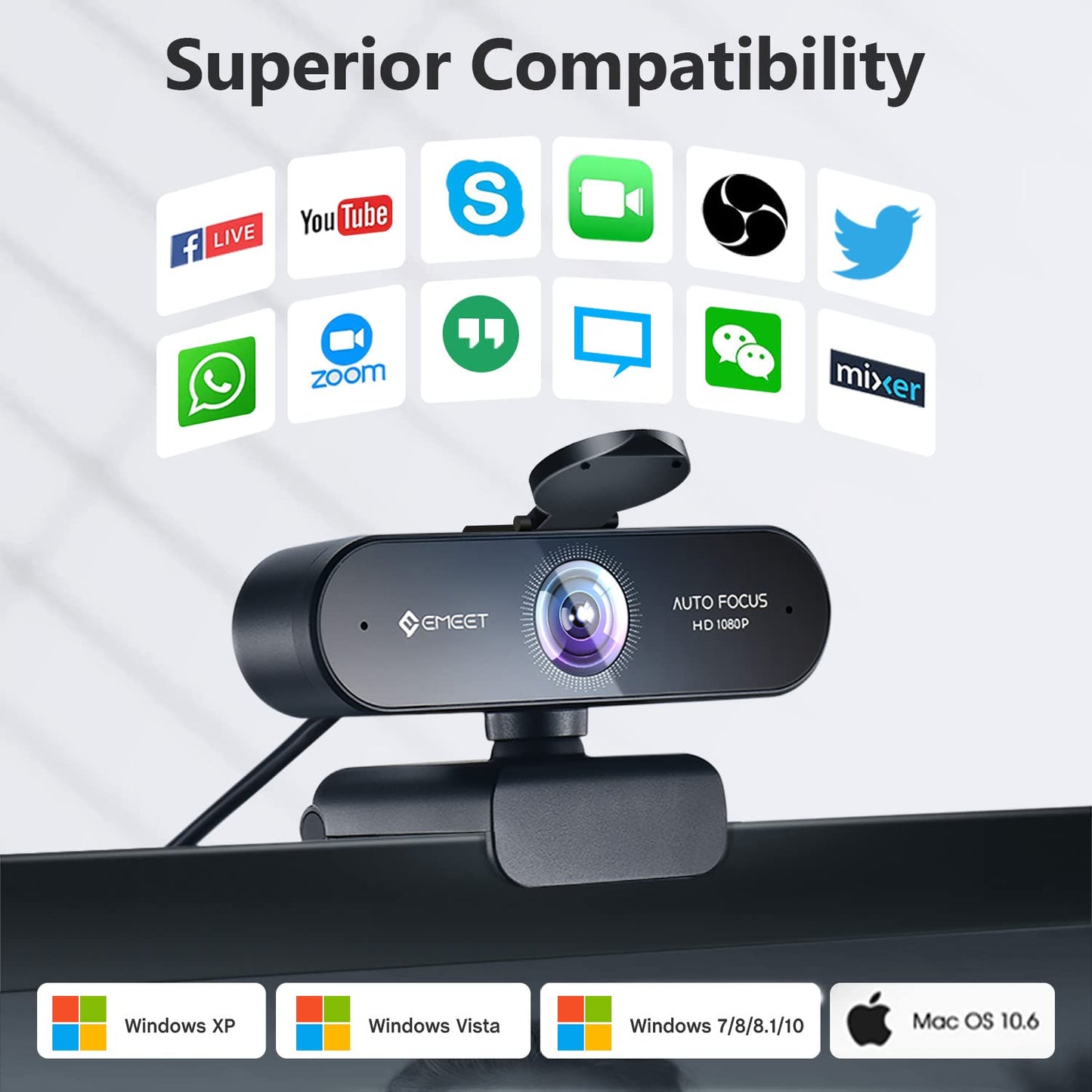 EMEET 1080P Webcam with Microphone, C960 Web Camera, 2 Mics Streaming Webcam, 90°FOV Computer Camera, Plug and Play USB Web Cam for Online Calling/Conferencing, Zoom/Teams/Facetime/YouTube, Laptop/PC