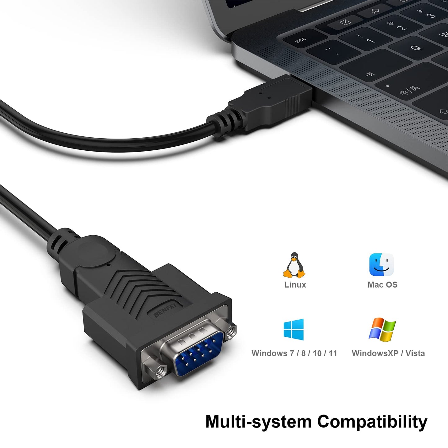 BENFEI USB to Serial Adapter, 6 Feet USB to RS-232 Male (9-pin) DB9 Serial Cable, Prolific Chipset, Windows 11/10/8.1/8/7, Mac OS X 10.6 and Above (NOT VGA)