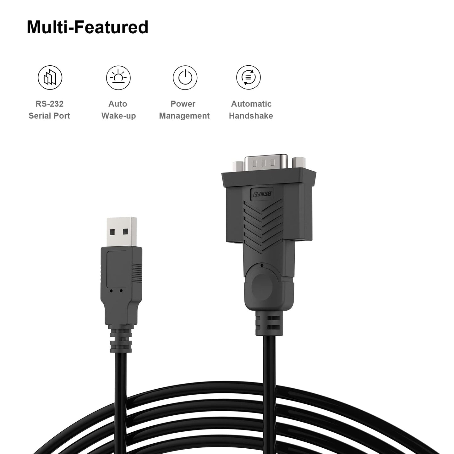 BENFEI USB to Serial Adapter, 6 Feet USB to RS-232 Male (9-pin) DB9 Serial Cable, Prolific Chipset, Windows 11/10/8.1/8/7, Mac OS X 10.6 and Above (NOT VGA)