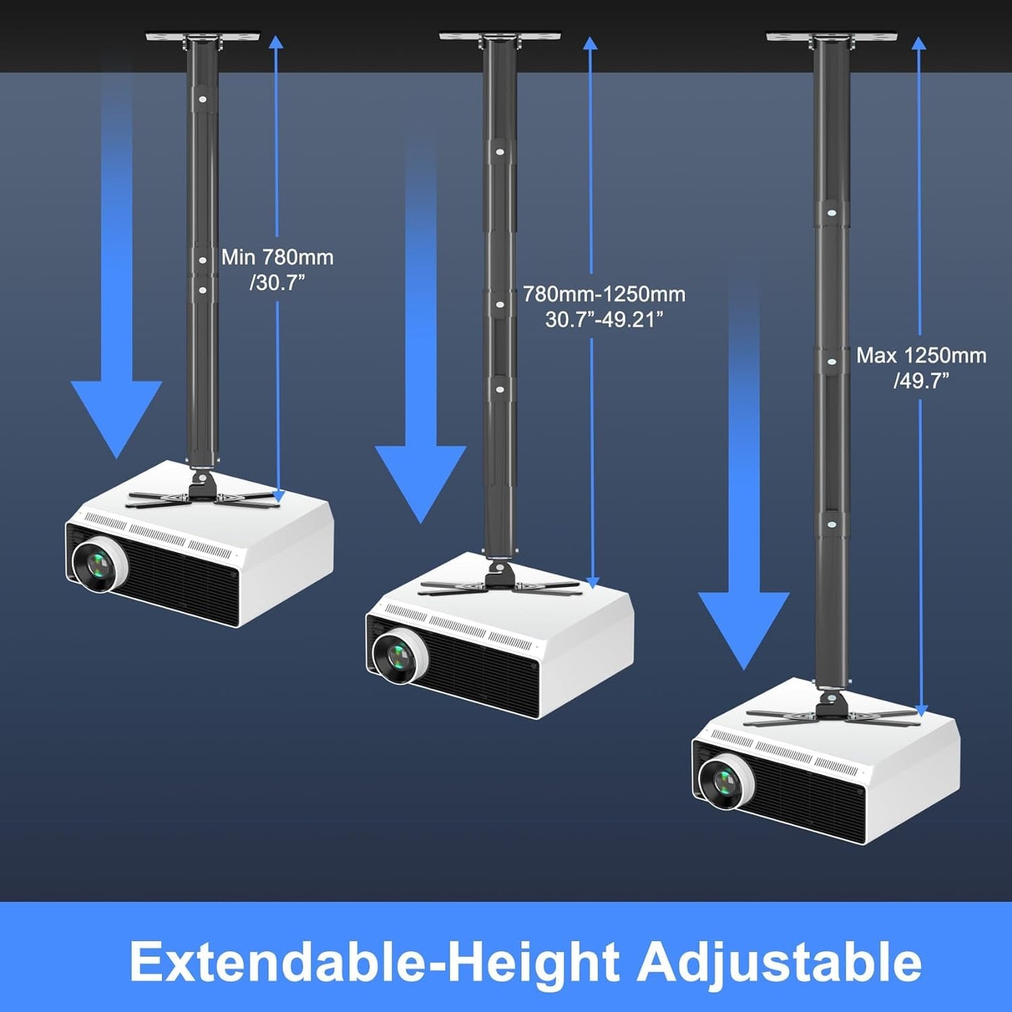 suptek White Projector Ceiling Mount Bracket Fits Flat or Sloped Ceiling Height Adjustable with Extendable Length for LCD/DLP Projectors (PR05)