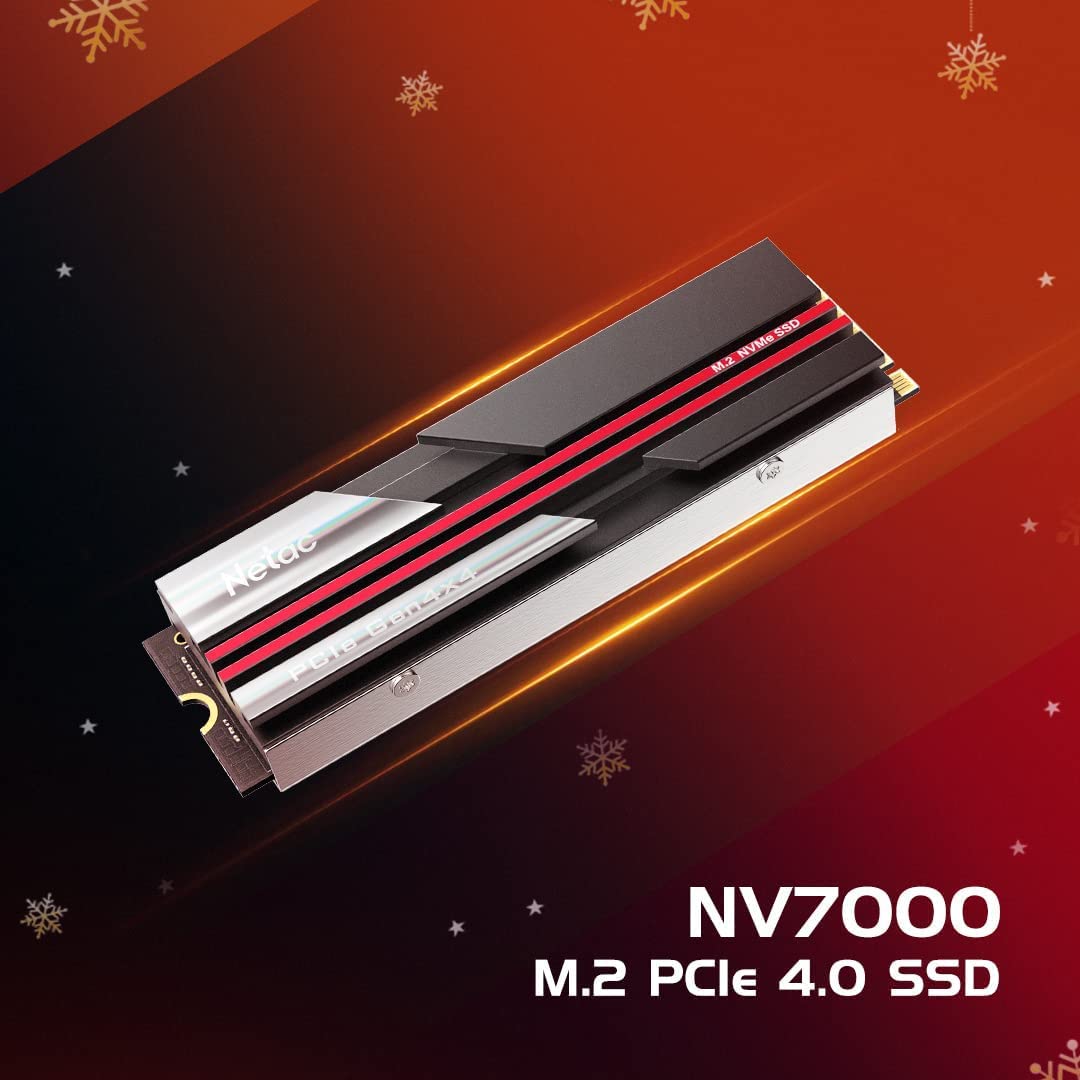 Netac 4TB PCIe Gen4x4 M.2 2280 SSD with Heatsink Up to 7200 MB/s Internal Gaming SSD High-Performance Storage for PCs Desktop Works with PS5, Easy to Install- NV7000