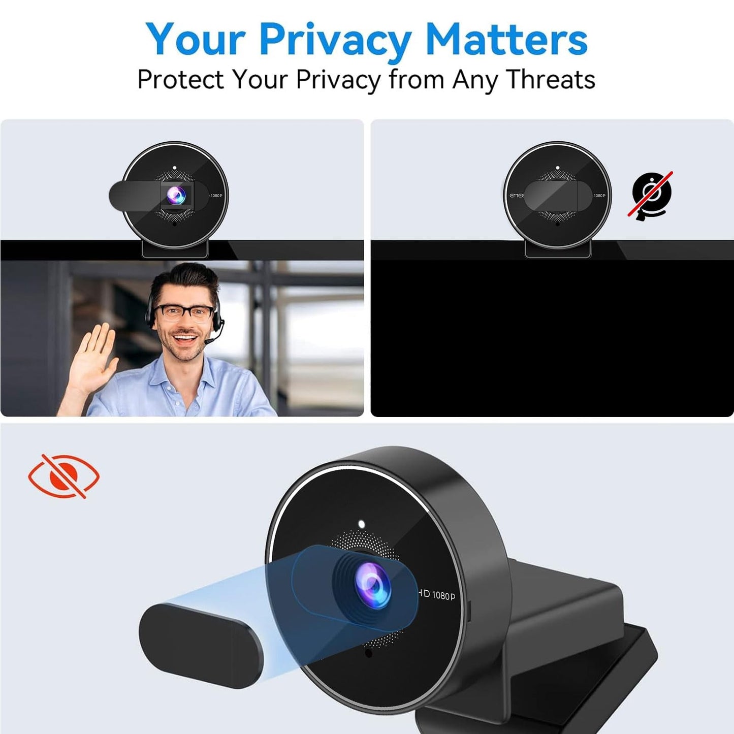 EMEET C955 Webcam for PC, 1080P Webcam with Microphone&Privacy Cover, Auto Light Correction, 70° FOV for Personal Use, Plug&Play Web Cam Protect Data, Perfect for Office Professionals&Remote Workers
