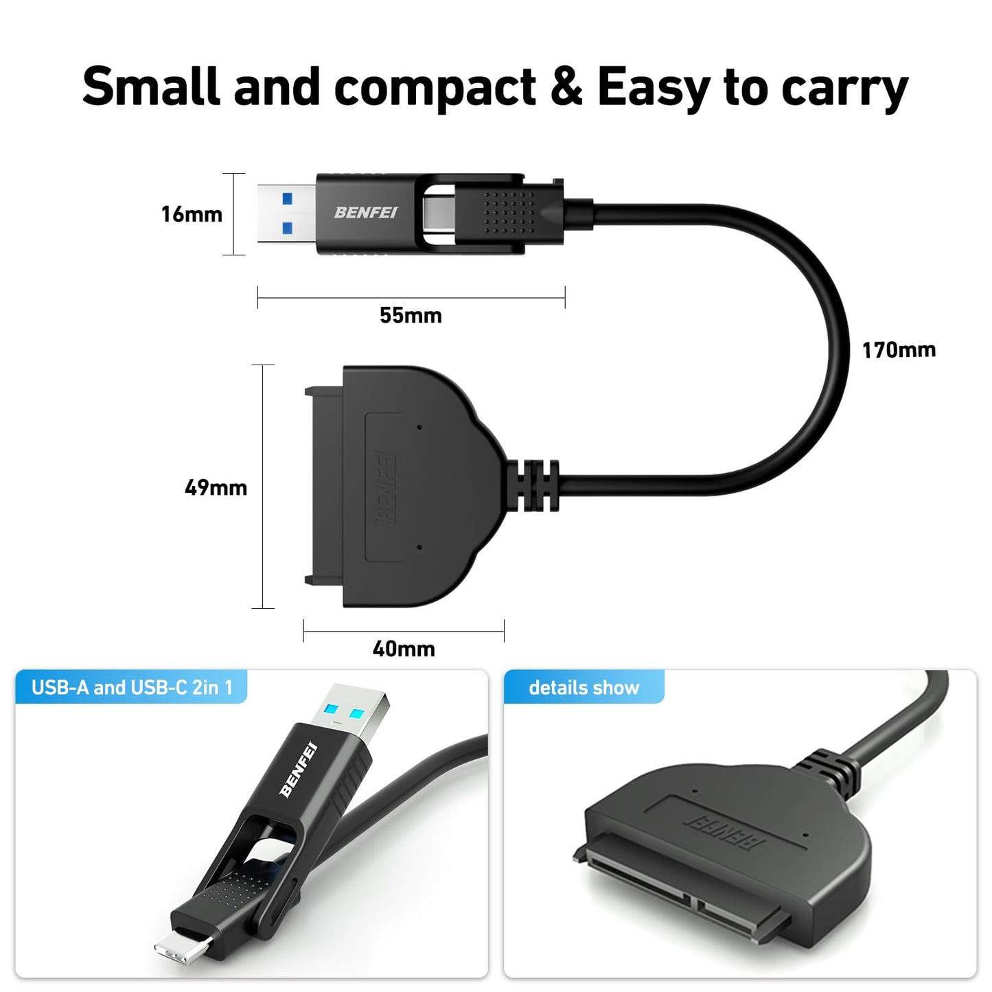 BENFEI SATA to USB Cable, BENFEI USB 3.0 to SATA III Hard Driver Adapter Compatible for 2.5 inch HDD and SSD