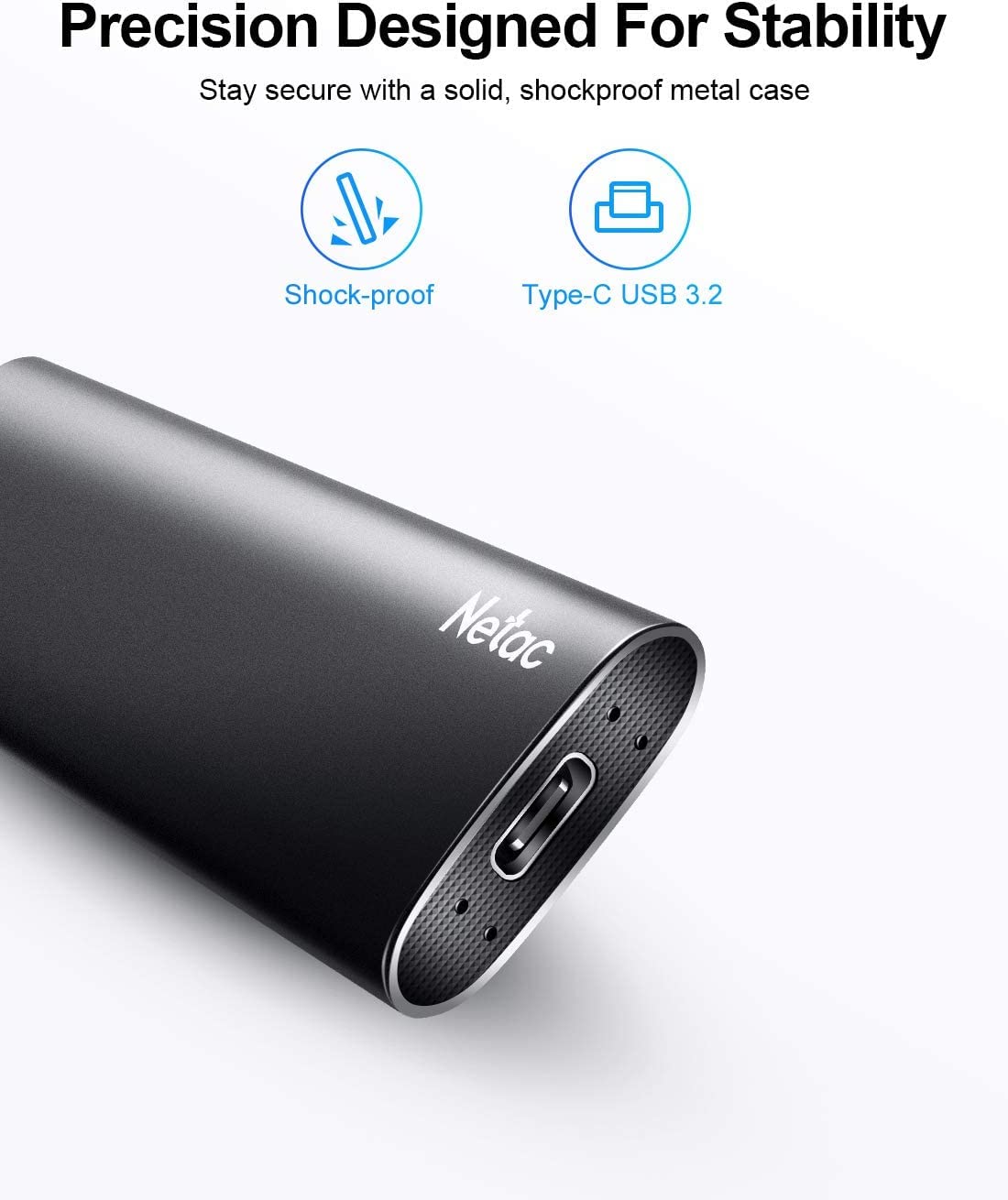 Netac 1TB Portable SSD USB 3.2 Gen 2 (10 Gbps, Type-C) External Solid State Drive Backup Slim Portable Drive for File Storage/Business Travel Essential, Rapid Read & Write Low Noise, Zslim