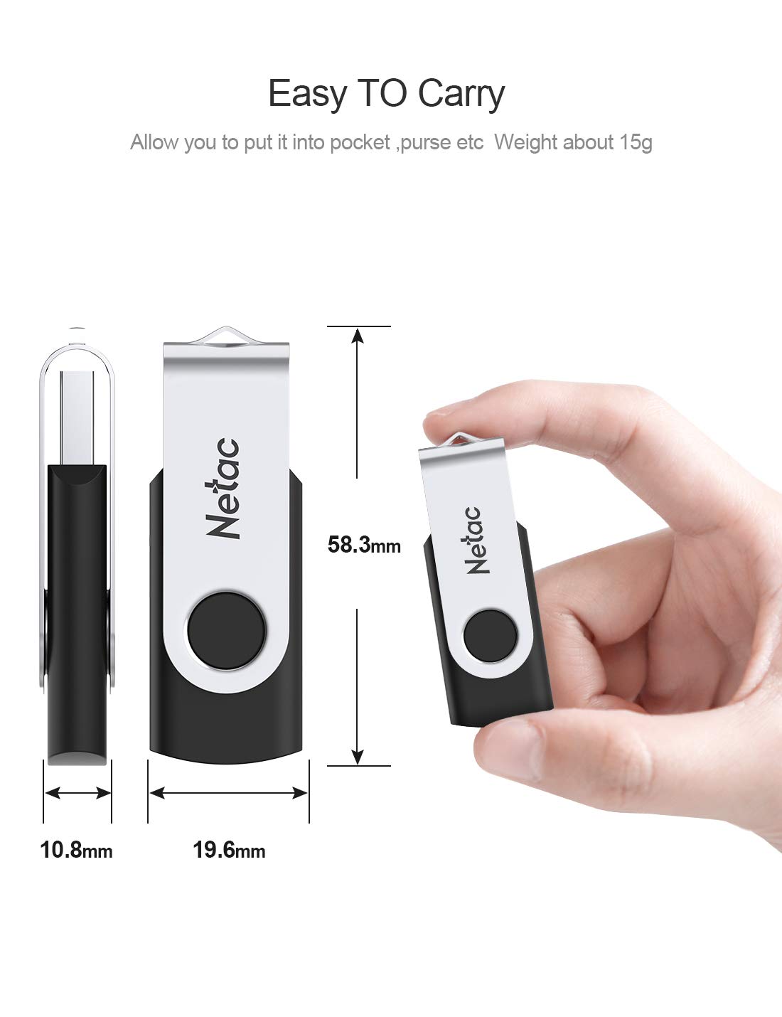 Netac 64GB USB Stick USB 3.0 Flash Drive, Up to 90MB/s, Thumb Drive for Data Storage, Pen Drive with Swivel Design, Memory Stick for External Storage Data/Computer/PC/Laptop/Sound