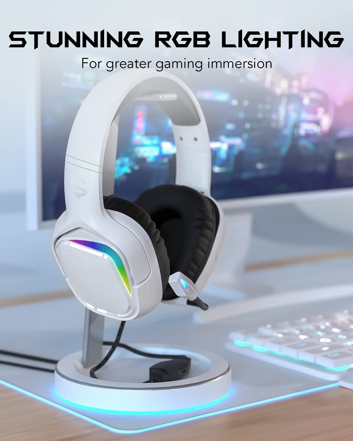 Black Shark Gaming Headset for PC, PS4, PS5, Xbox, Switch, All-in-1 Gaming Headphones with Ultra-Clear Bendable Mic, 50mm Dynamic Drivers, Noise Isolation Ear Cushions, in-line Controls - Pink