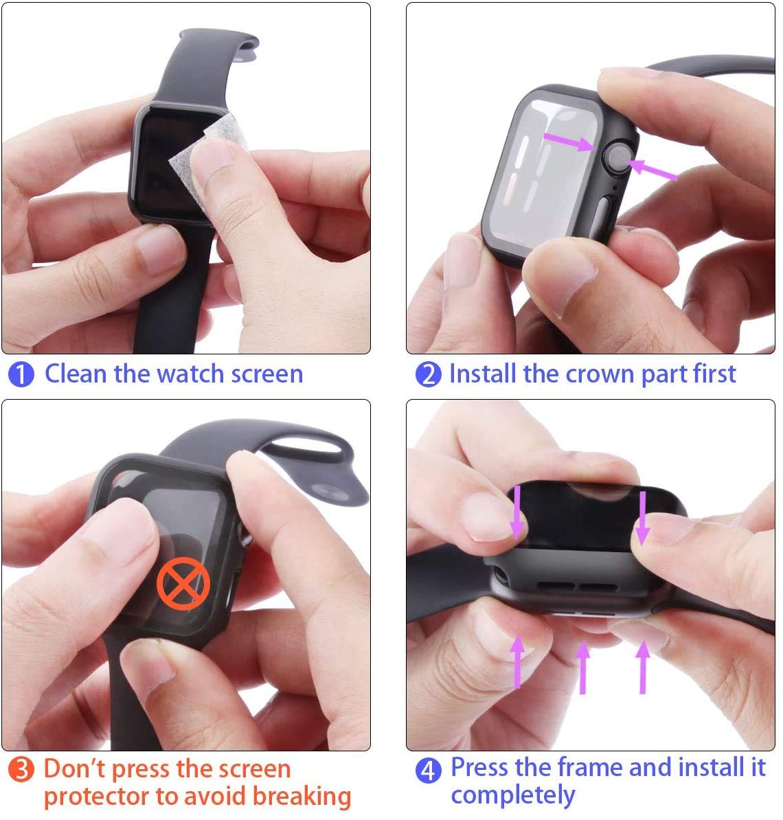 2Pack Black Hard Case (Apple Watch SE 2 (2024) SE Series 6 Series 5 Series 4)with HD Tempered Glass Screen Protector