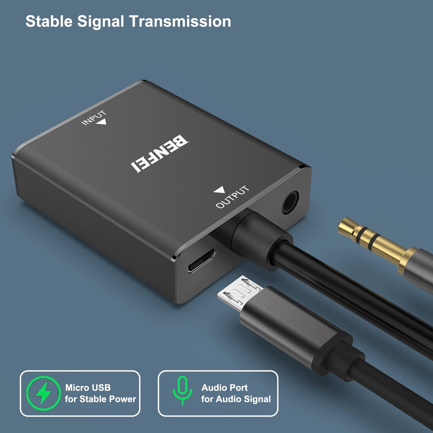 BENFEI HDMI to VGA, Uni-Directional HDMI (Source) to VGA (Display) Adapter (Female to Male) with 3.5mm Audio Jack Compatible for TV Stick, Computer, Desktop, Laptop, PC, Monitor, Projector, Roku, Xbox