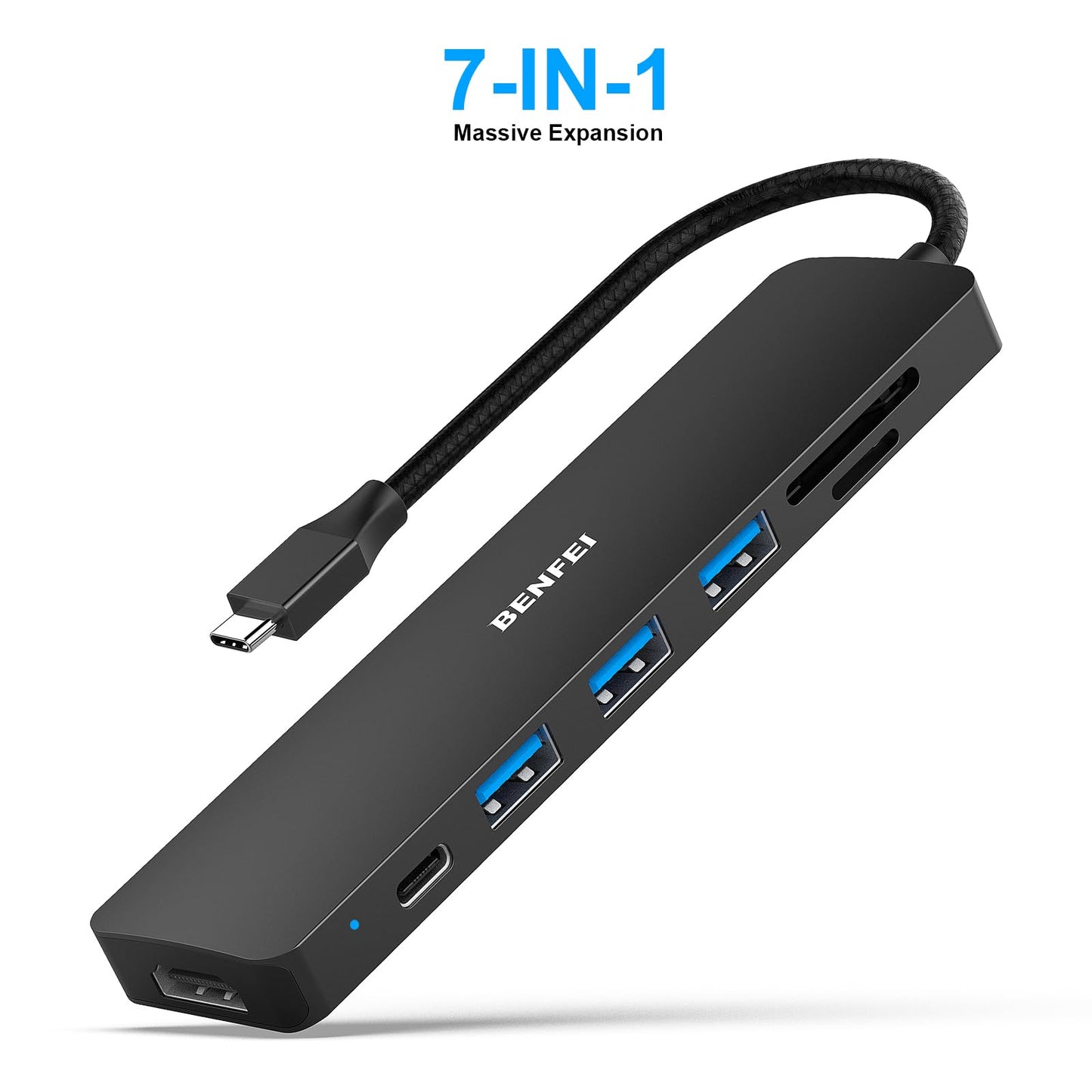 BENFEI USB C HUB 7in1, USB C HUB Multiport Adapter with USB-C to HDMI, USB-C to SD/TF Card Reader/3*USB 3.0/100W Power Delivery, Compatible with iPhone 15 Pro/Max, MacBook, iPad Pro, iMac, S23, XPS17