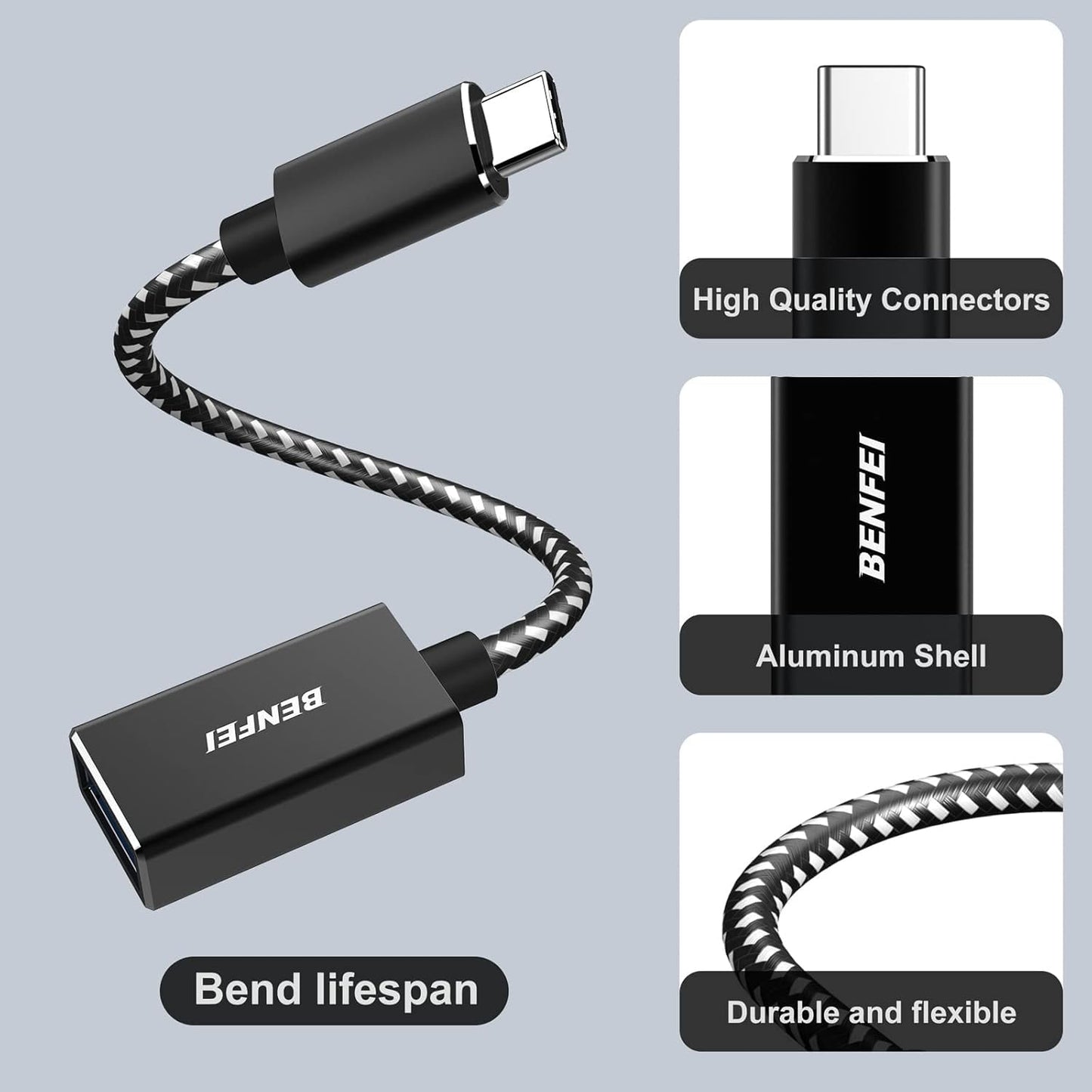 BENFEI USB C to USB 3.0 Adapter, 2 Pack USB C to A Male to Female Adapter Compatible with iPhone 15 Pro/Max, MacBook Pro/Air 2023, iMac, S23, XPS 17