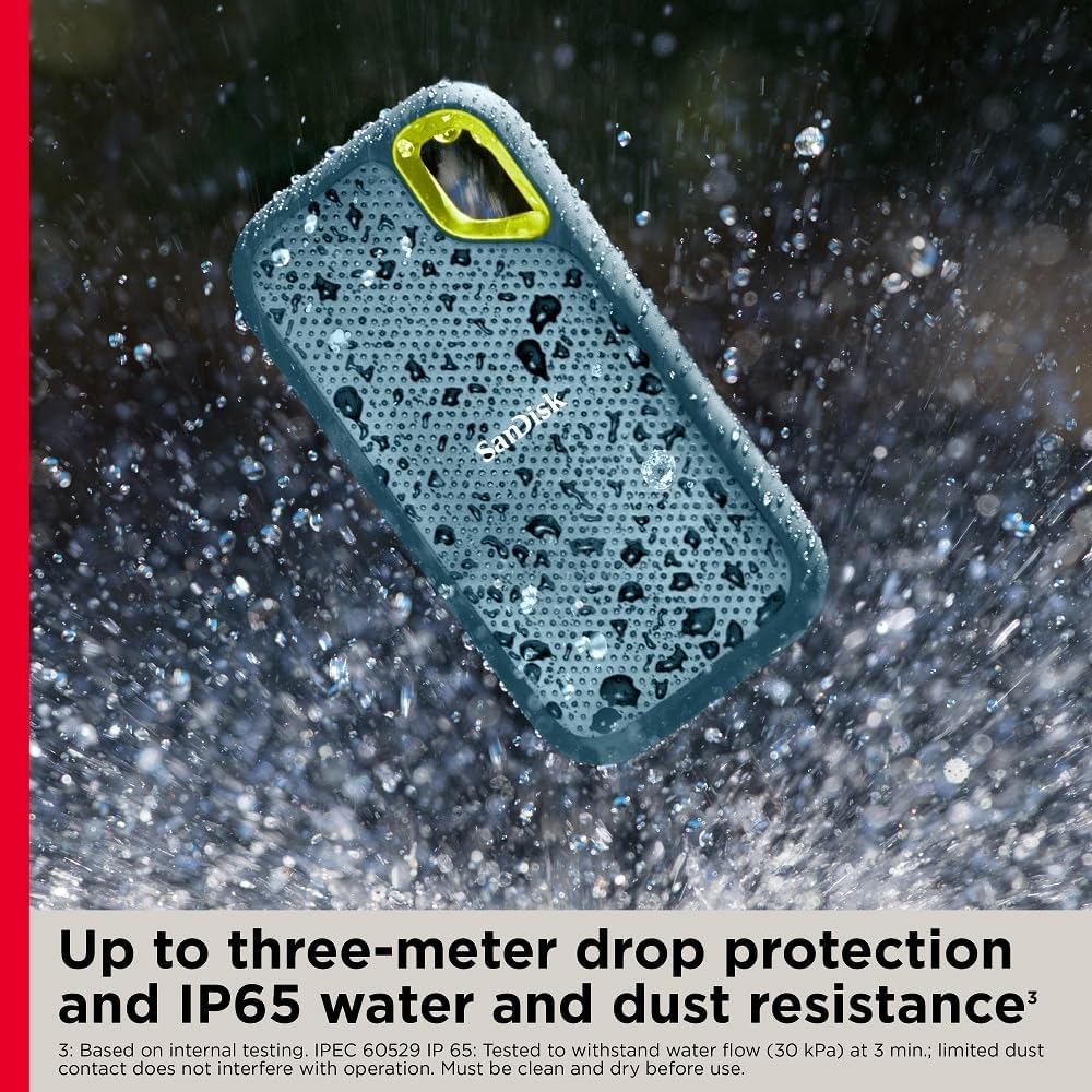 SanDisk Extreme Portable SSD - Up to 1050MB/s, USB-C, USB 3.2 Gen 2, Water and Dust Resistance