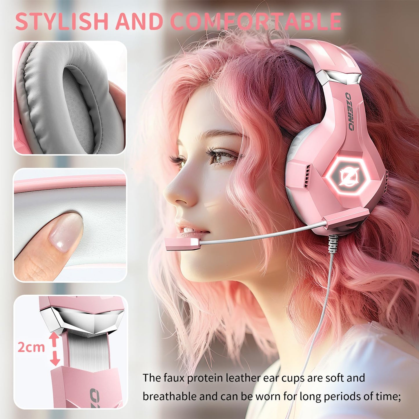 Ozeino Gaming Headset for Ps5 Ps4 PC, Over Ear Gaming Headphones with Noise Cancelling Microphone RGB Light, Deep Bass Stereo Sound Headset for Xbox Series X/S, Switch, Laptop, Mac, Phone