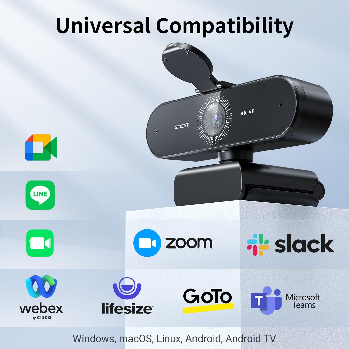 EMEET NOVA 4K Webcam for PC - Ultra 4K HD, PDAF Autofocus, Dual Noise-Cancelling Mics, 73° FOV, Auto Light Correction, USB Plug&Play, Privacy Cover, Ideal for High-End Business Meetings&Live Streaming