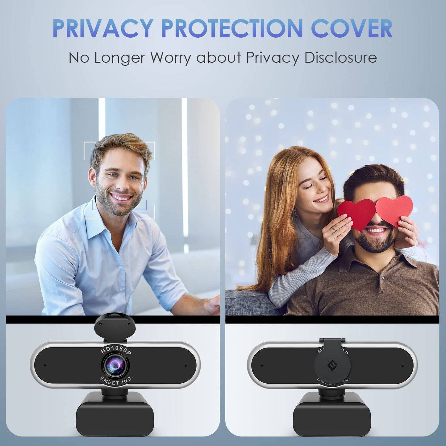 EMEET C955 Webcam for PC, 1080P Webcam with Microphone&Privacy Cover, Auto Light Correction, 70° FOV for Personal Use, Plug&Play Web Cam Protect Data, Perfect for Office Professionals&Remote Workers