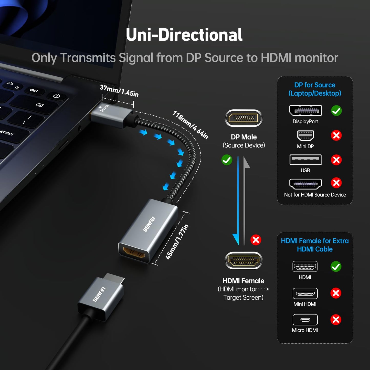 BENFEI DisplayPort to HDMI, Benfei Gold-Plated DP Display Port to HDMI Adapter (Male to Female) Compatible for Lenovo Dell HP and Other Brand