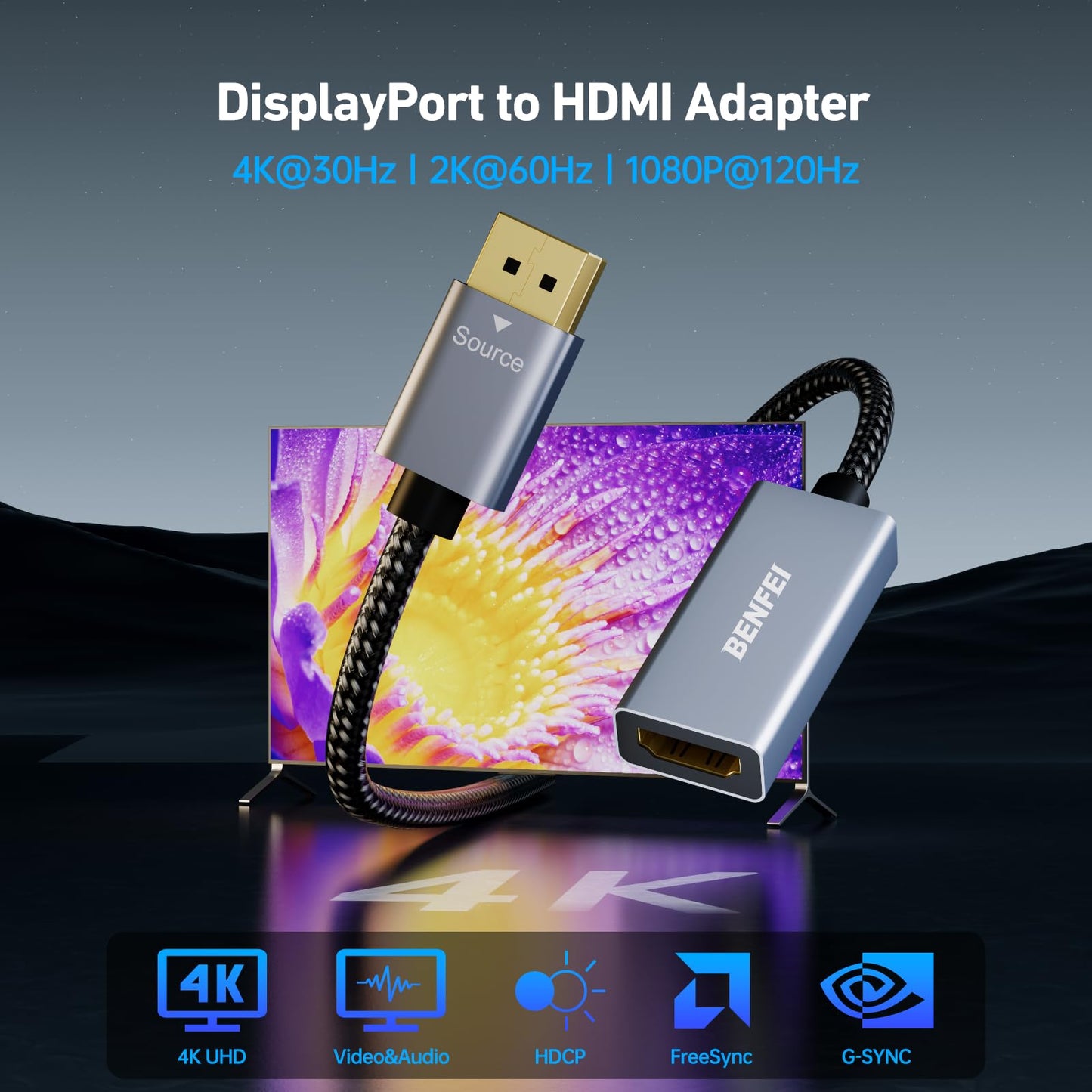 BENFEI DisplayPort to HDMI, Benfei Gold-Plated DP Display Port to HDMI Adapter (Male to Female) Compatible for Lenovo Dell HP and Other Brand