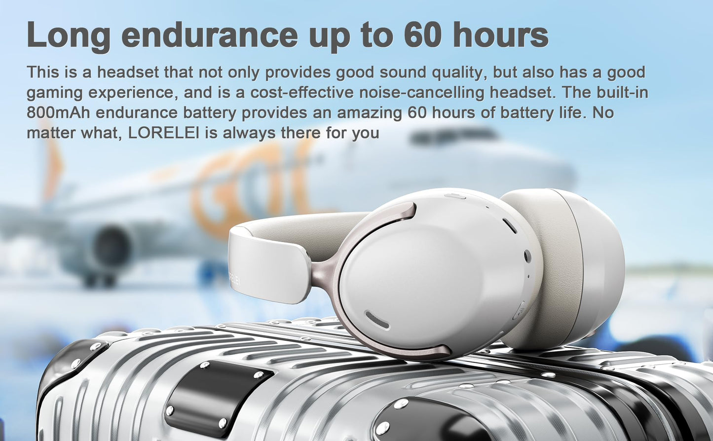 LORELEI QC30 Hybrid Active Noise Cancelling Headphones, 60H Playtime, Built-in Mic, Wireless Over Ear Headsets with Case,Bluetooth 5.4,Deep Bass Comfort Fit Soft-Earpads Fast Charging -Space Black
