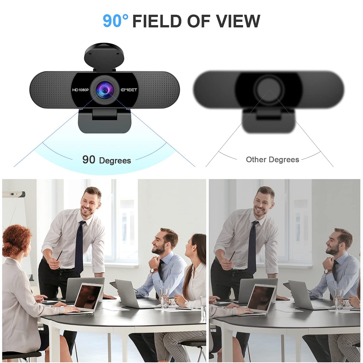 EMEET 1080P Webcam with Microphone, C960 Web Camera, 2 Mics Streaming Webcam, 90°FOV Computer Camera, Plug and Play USB Web Cam for Online Calling/Conferencing, Zoom/Teams/Facetime/YouTube, Laptop/PC