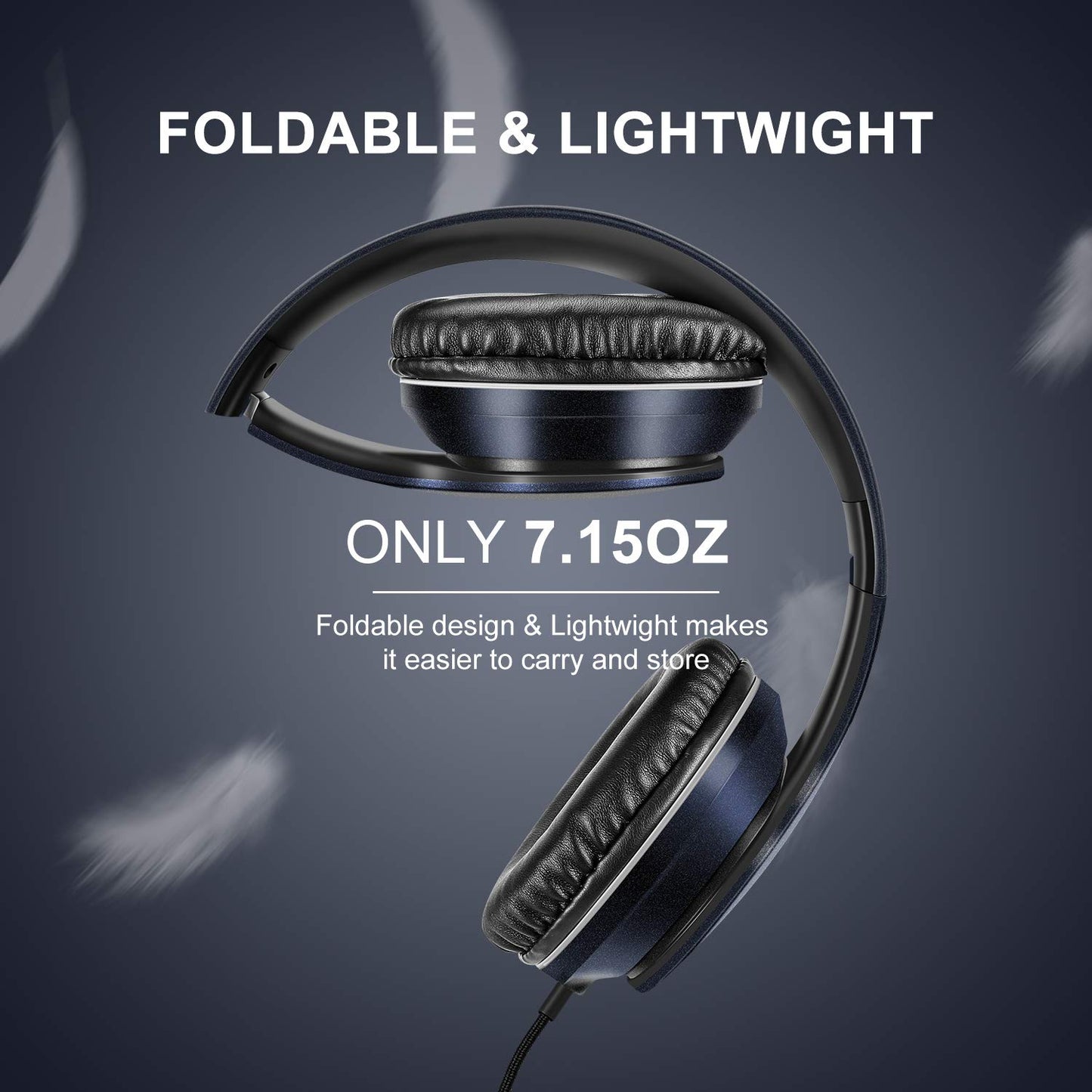 LORELEI X6 Over-Ear Headphones with Microphone, Lightweight Foldable & Portable Stereo Bass Headphones with 1.45M No-Tangle, Wired Headphones for Smartphone Tablet MP3 / 4 (Space Black)