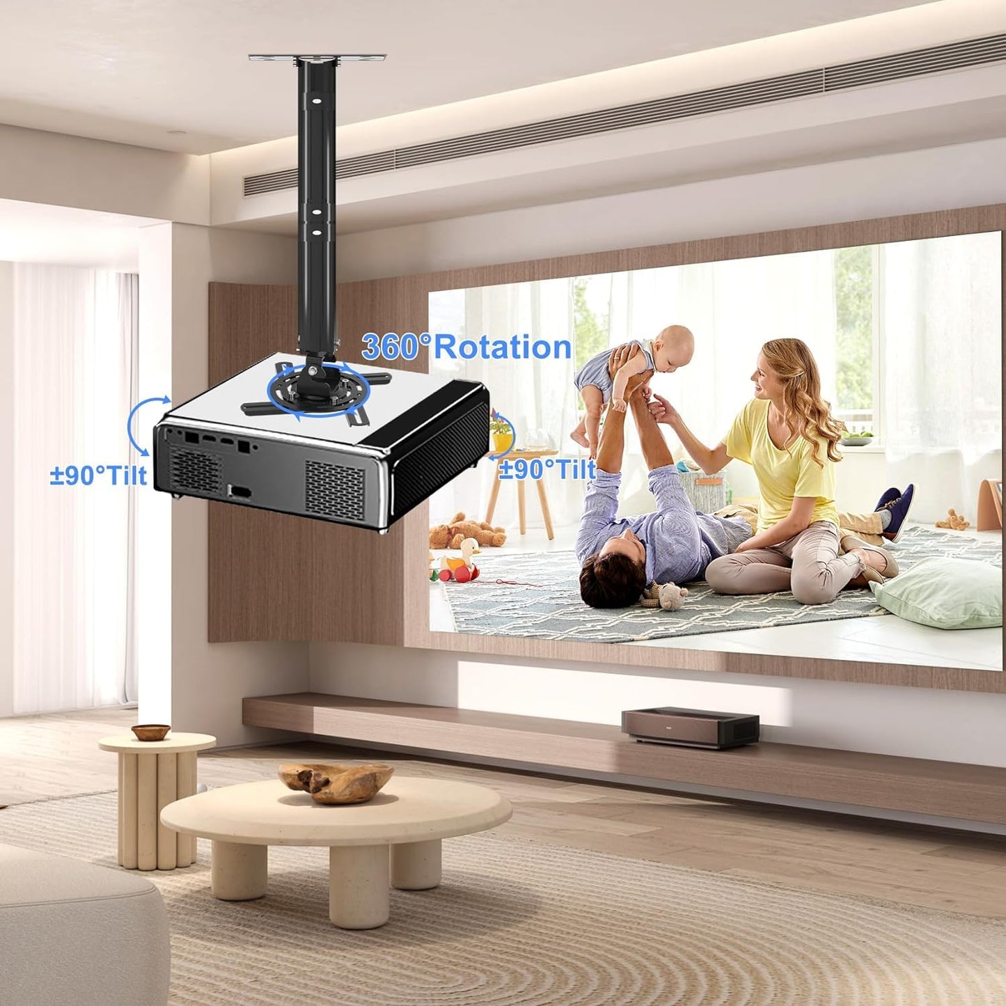 suptek White Projector Ceiling Mount Bracket Fits Flat or Sloped Ceiling Height Adjustable with Extendable Length for LCD/DLP Projectors (PR05)