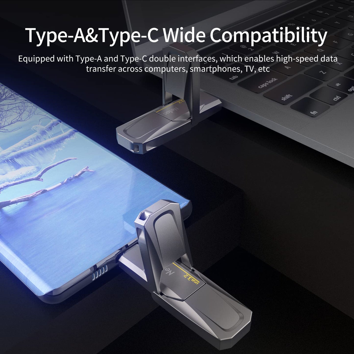 Netac 1TB Portable External USB Solid State Drive Type-c and USB 3.2 Dual Interface, up to 400MB/s for Data Storage, Expansion of Storage for Photos/Videos/Music/Files, US5