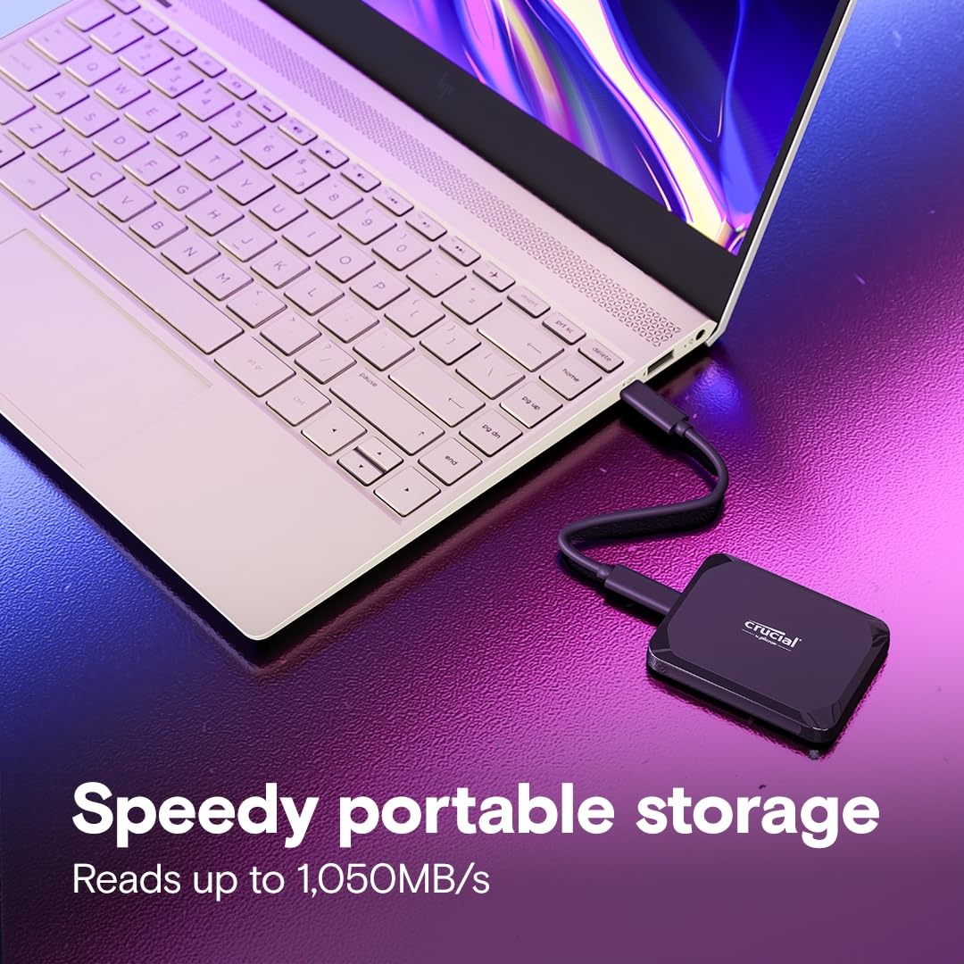 Crucial X9 1TB Portable SSD, Up to 1050MB/s, USB 3.2 USB-C, External Solid State Drive, Compatible with Windows, Mac, & Android, Reliable Storage for Games, Files, & Backups, Black - CT1000X9SSD902