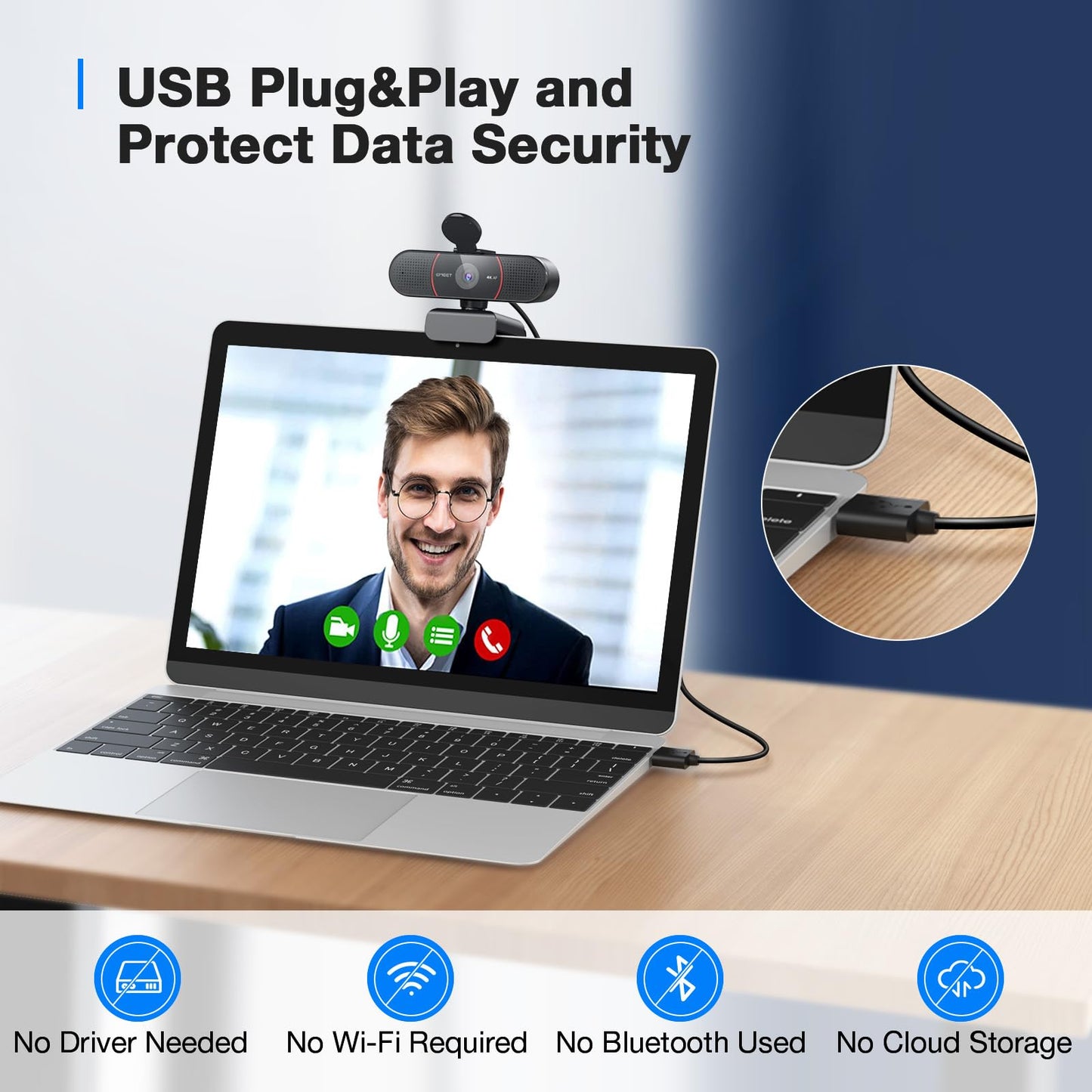 EMEET C960 4K Webcam for PC, PDAF Autofocus, Dual AI Noise-Canceling Mics, 73° FOV, Auto Light Adjustment, UHD Sensor, Plug-and-Play, Privacy Webcam Cover, Compatible with Zoom/Teams/YouTube