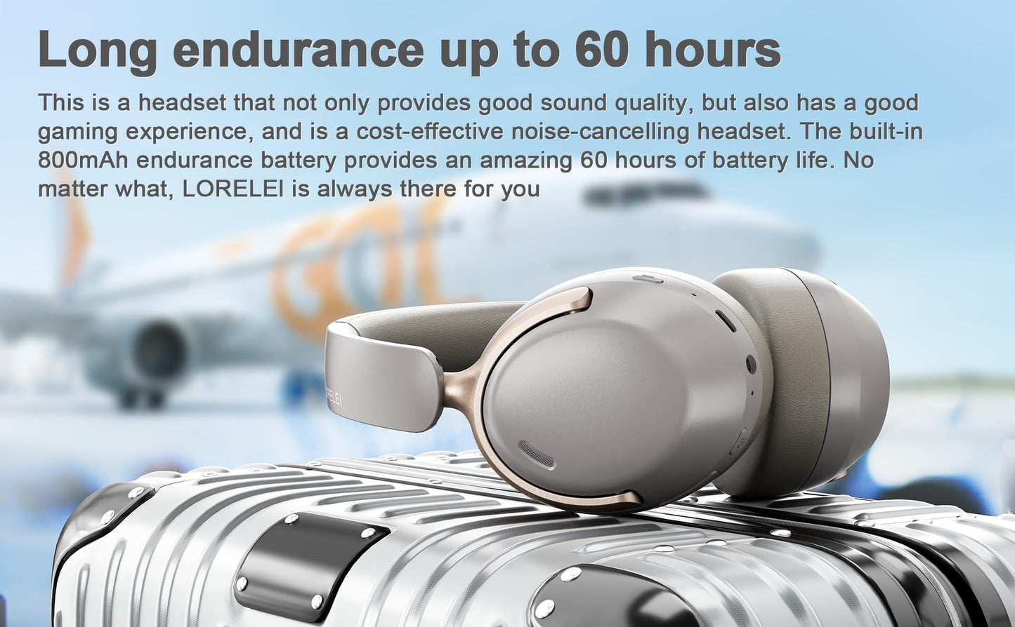 LORELEI QC30 Hybrid Active Noise Cancelling Headphones, 60H Playtime, Built-in Mic, Wireless Over Ear Headsets with Case,Bluetooth 5.4,Deep Bass Comfort Fit Soft-Earpads Fast Charging -Space Black
