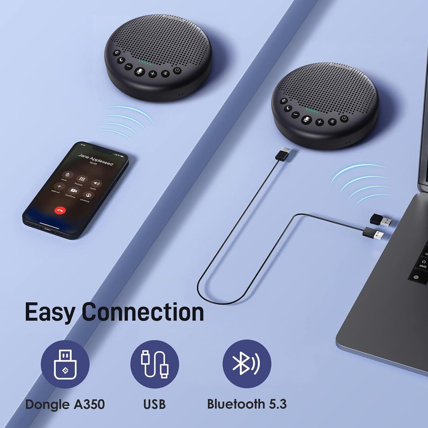 EMEET Conference Speaker and Microphone w/8+1 Mics, 360° Voice Pickup, Noise Reduce, Bluetooth/USB/Dongle Speakerphone for 14 People w/Daisy Chain for 25, Compatible w/Leading Platforms, 2024 Version