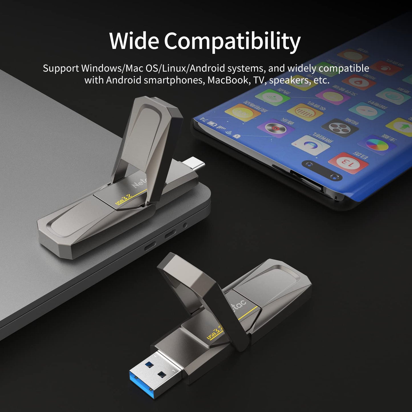 Netac 1TB Portable External USB Solid State Drive Type-c and USB 3.2 Dual Interface, up to 400MB/s for Data Storage, Expansion of Storage for Photos/Videos/Music/Files, US5