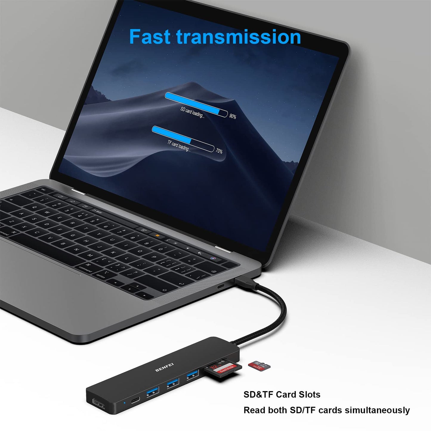 BENFEI USB C HUB 7in1, USB C HUB Multiport Adapter with USB-C to HDMI, USB-C to SD/TF Card Reader/3*USB 3.0/100W Power Delivery, Compatible with iPhone 15 Pro/Max, MacBook, iPad Pro, iMac, S23, XPS17
