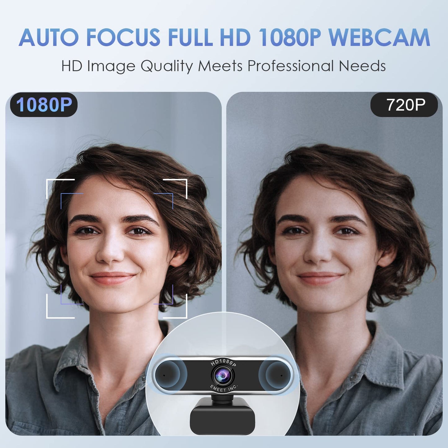 EMEET C955 Webcam for PC, 1080P Webcam with Microphone&Privacy Cover, Auto Light Correction, 70° FOV for Personal Use, Plug&Play Web Cam Protect Data, Perfect for Office Professionals&Remote Workers