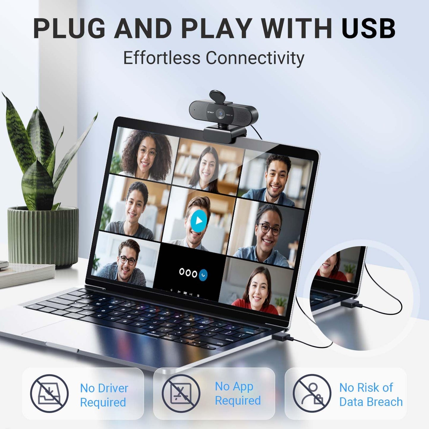 EMEET 1080P Webcam with Microphone, C960 Web Camera, 2 Mics Streaming Webcam, 90°FOV Computer Camera, Plug and Play USB Web Cam for Online Calling/Conferencing, Zoom/Teams/Facetime/YouTube, Laptop/PC