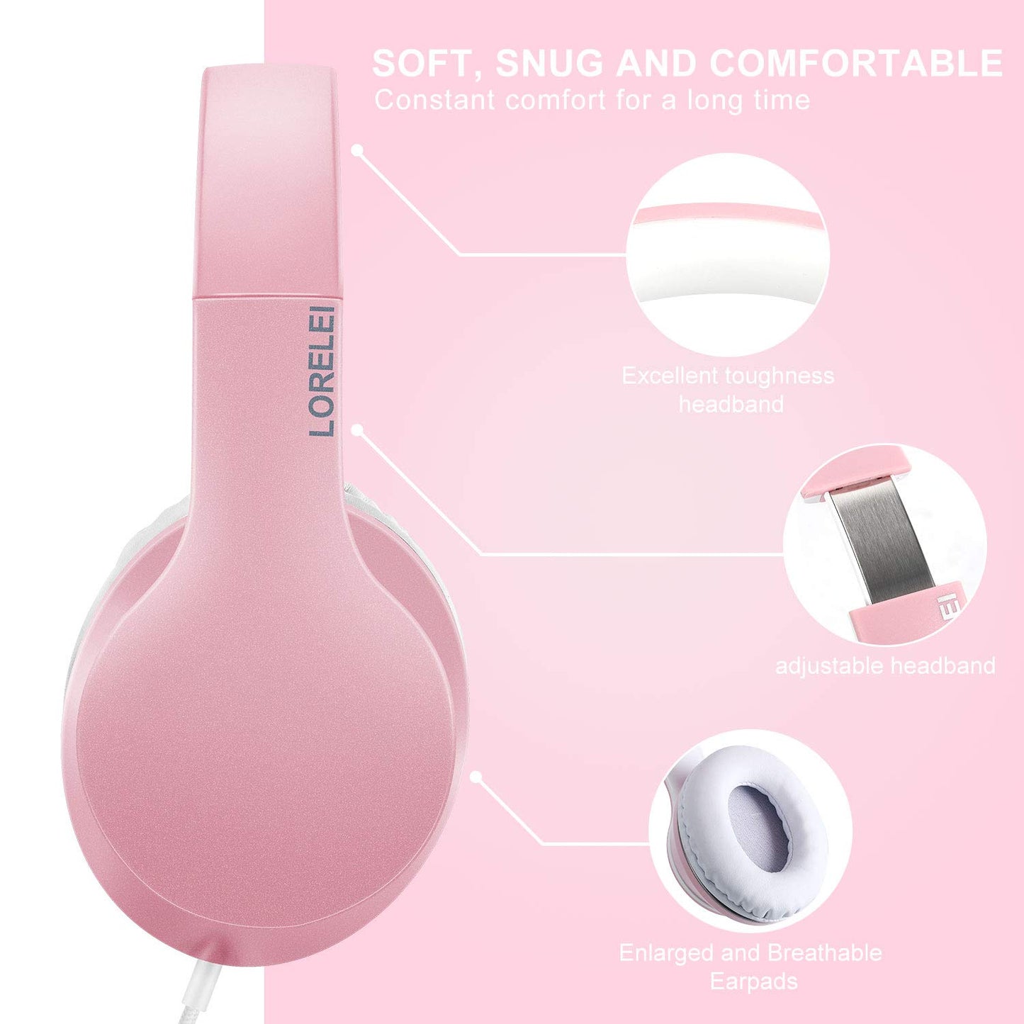LORELEI X6 Over-Ear Headphones with Microphone, Lightweight Foldable & Portable Stereo Bass Headphones with 1.45M No-Tangle, Wired Headphones for Smartphone Tablet MP3 / 4 (Space Black)