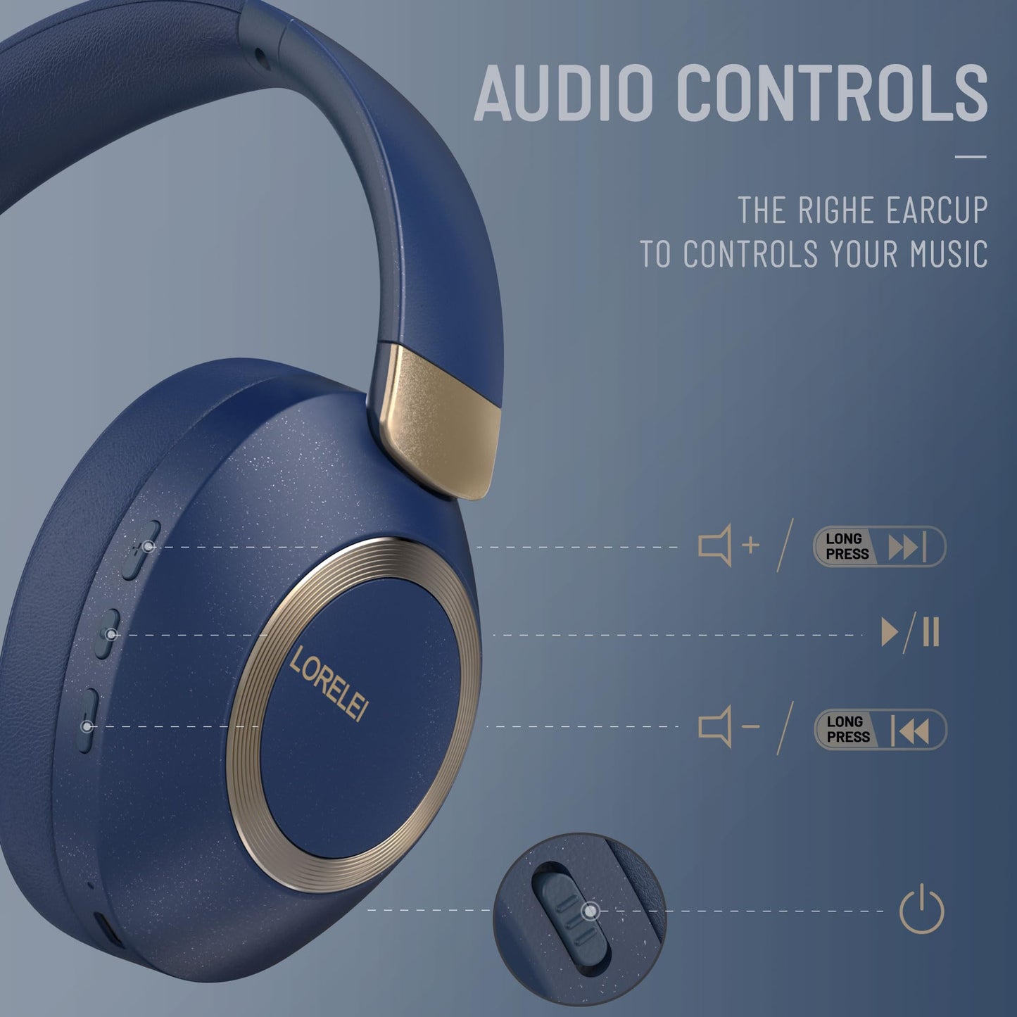 LORELEI B-C6 Wireless Over Ear Headphones, 50H Playtime Foldable Lightweight Bluetooth Headsets, Deep Bass, Built-in Microphone, Memory Foam Earmuff, for Travel, Home Office (Beige White)