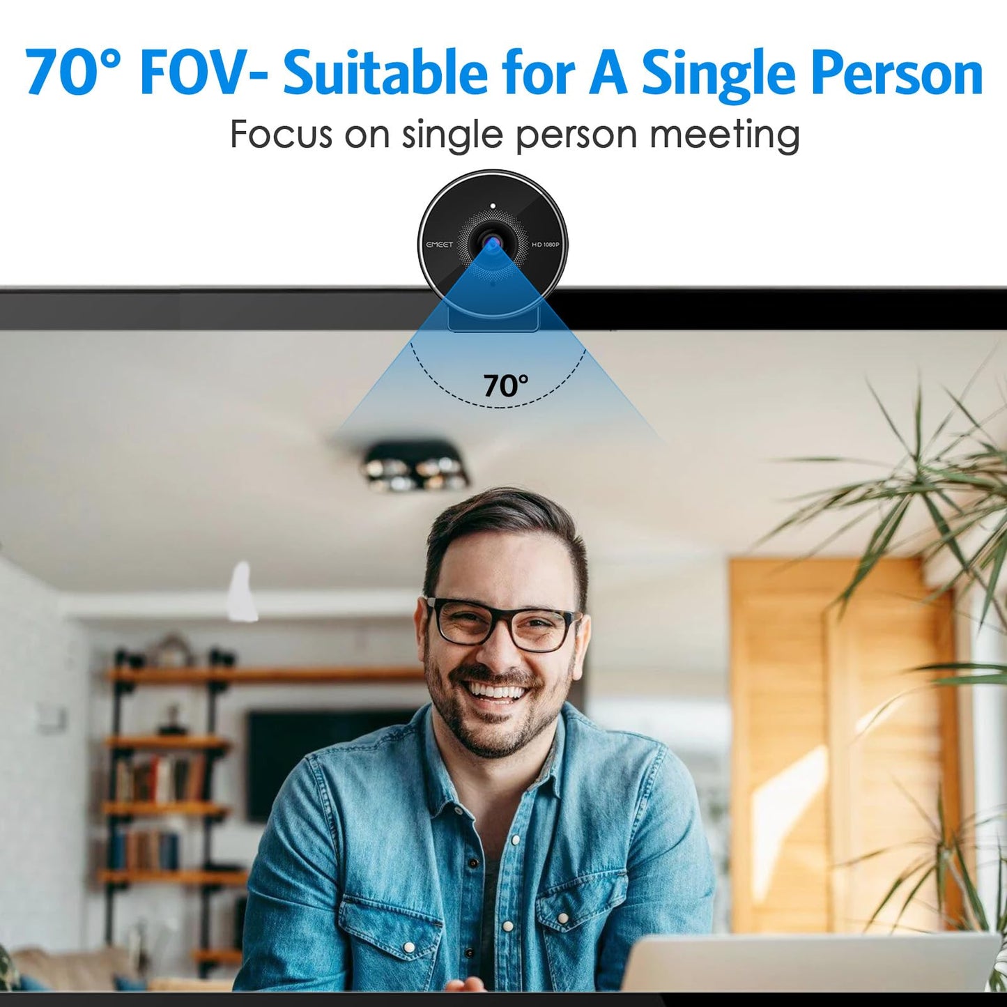 EMEET C955 Webcam for PC, 1080P Webcam with Microphone&Privacy Cover, Auto Light Correction, 70° FOV for Personal Use, Plug&Play Web Cam Protect Data, Perfect for Office Professionals&Remote Workers