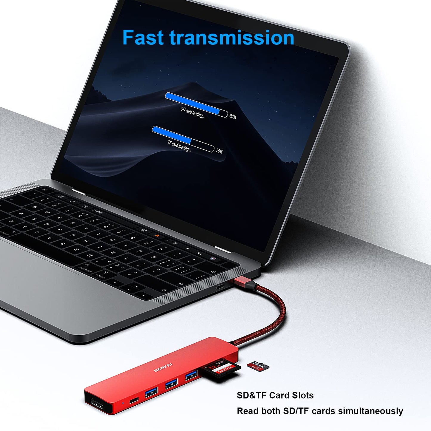 BENFEI USB C HUB 7in1, USB C HUB Multiport Adapter with USB-C to HDMI, USB-C to SD/TF Card Reader/3*USB 3.0/100W Power Delivery, Compatible with iPhone 15 Pro/Max, MacBook, iPad Pro, iMac, S23, XPS17