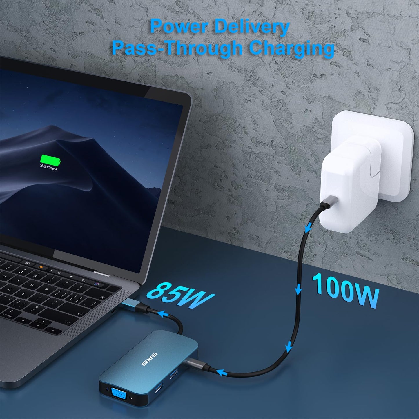 BENFEI USB C Docking Station, 8-in-1 USB C Hub with Triple Display Dual HDMI, VGA, 3*USB 3.0, 100W Power Delivery, 3.5mm AUX Audio Compatible with MacBook Pro, XPS and More