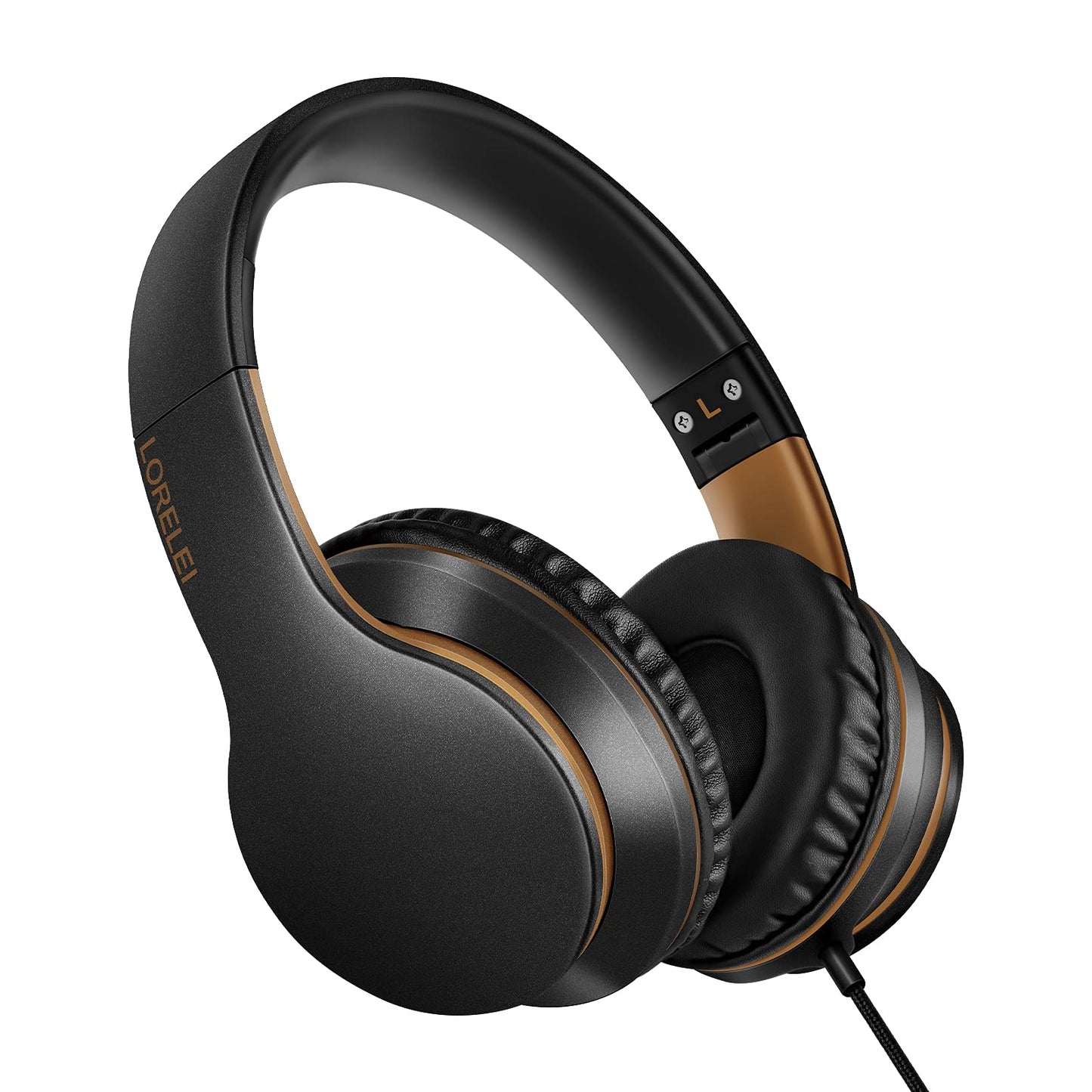 LORELEI X6 Over-Ear Headphones with Microphone, Lightweight Foldable & Portable Stereo Bass Headphones with 1.45M No-Tangle, Wired Headphones for Smartphone Tablet MP3 / 4 (Space Black)