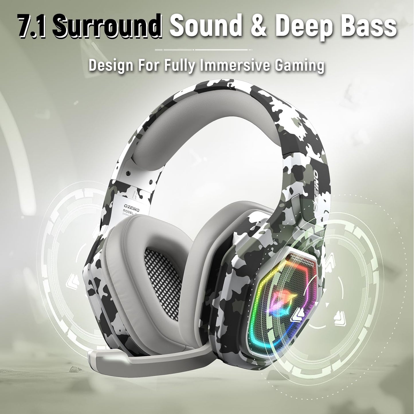 Ozeino Wireless Gaming Headset for Ps5, Ps4, Switch, Ultra Stable 2.4GHz USB & Type-C, Bluetooth 5.3 Gaming Headphones with Flip Mic, 40+Hr Battery Gamer Headset for PC, Laptop, Mobile, Mac(White)