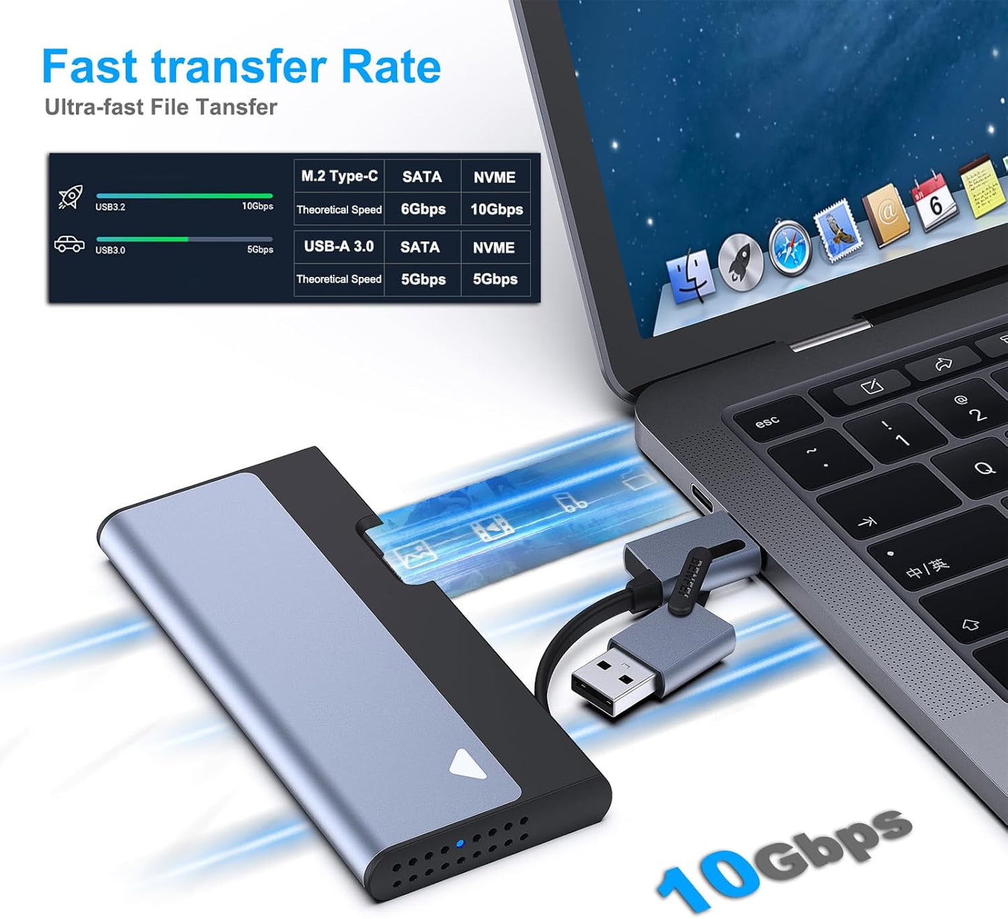 NVME Enclosure, BENFEI 10Gbps M.2 SSD Enclosure, NVME to USB Adapter Supports M and B&M Keys and Size 2230/2242 /2260/2280 SSDs