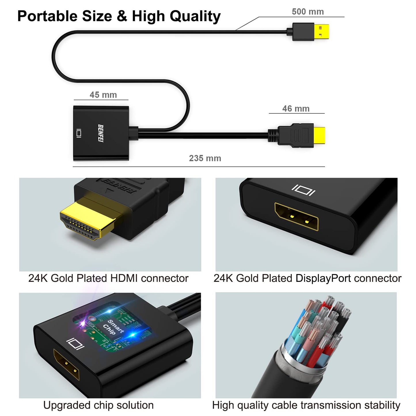 BENFEI HDMI to DisplayPort, Uni-Directional HDMI Computer to DisplayPort Monitor Adapter 4K@60Hz/2K@144Hz/1080P@165Hz Compatible with Laptop, Xbox 360 One, PS4 PS3 Device