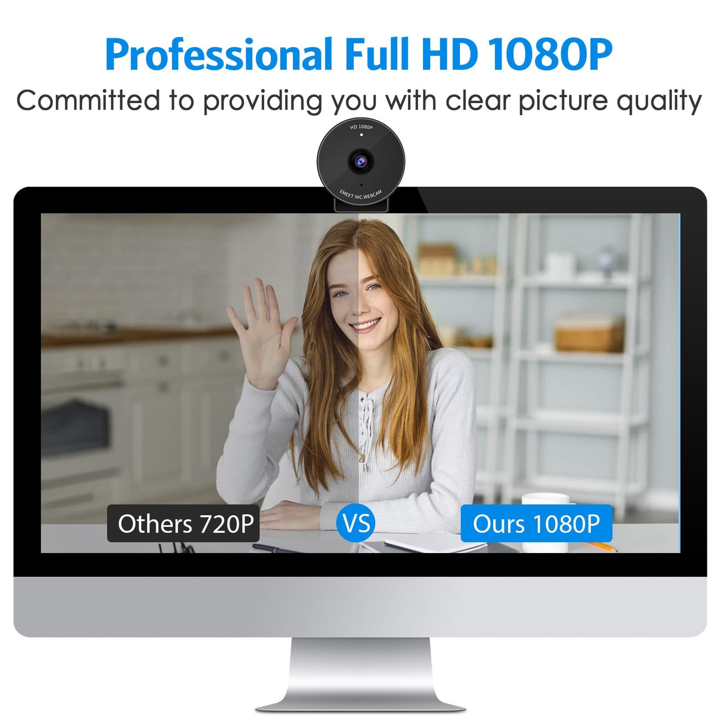 EMEET C955 Webcam for PC, 1080P Webcam with Microphone&Privacy Cover, Auto Light Correction, 70° FOV for Personal Use, Plug&Play Web Cam Protect Data, Perfect for Office Professionals&Remote Workers