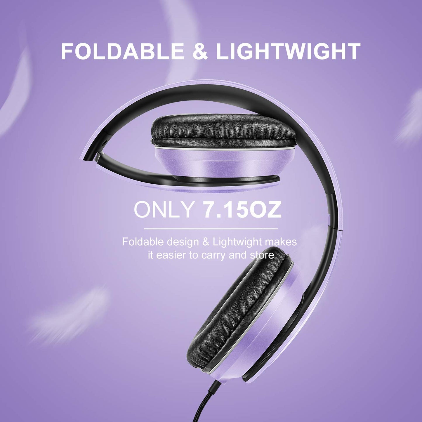 LORELEI X6 Over-Ear Headphones with Microphone, Lightweight Foldable & Portable Stereo Bass Headphones with 1.45M No-Tangle, Wired Headphones for Smartphone Tablet MP3 / 4 (Space Black)