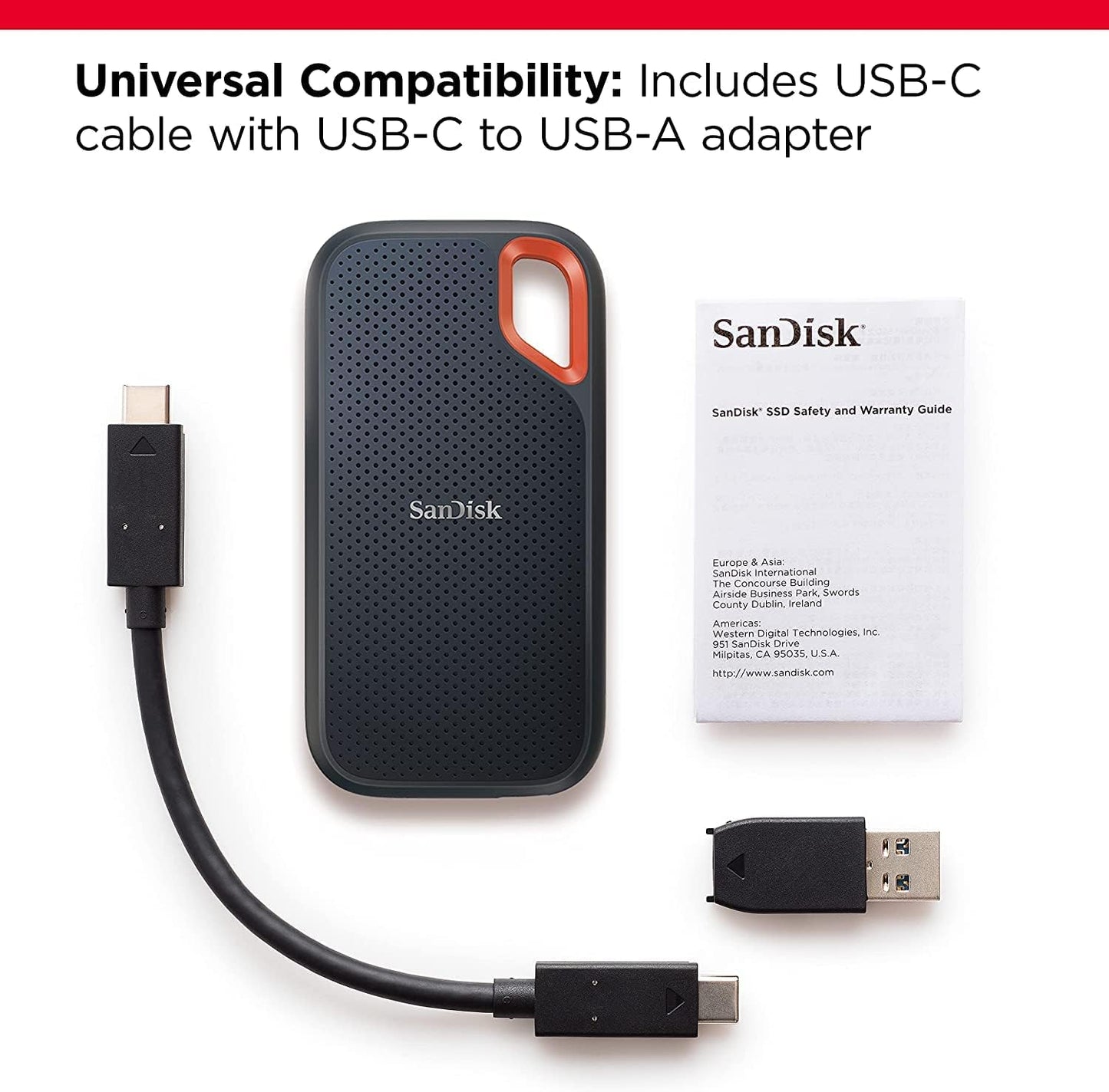 SanDisk Extreme Portable SSD - Up to 1050MB/s, USB-C, USB 3.2 Gen 2, Water and Dust Resistance