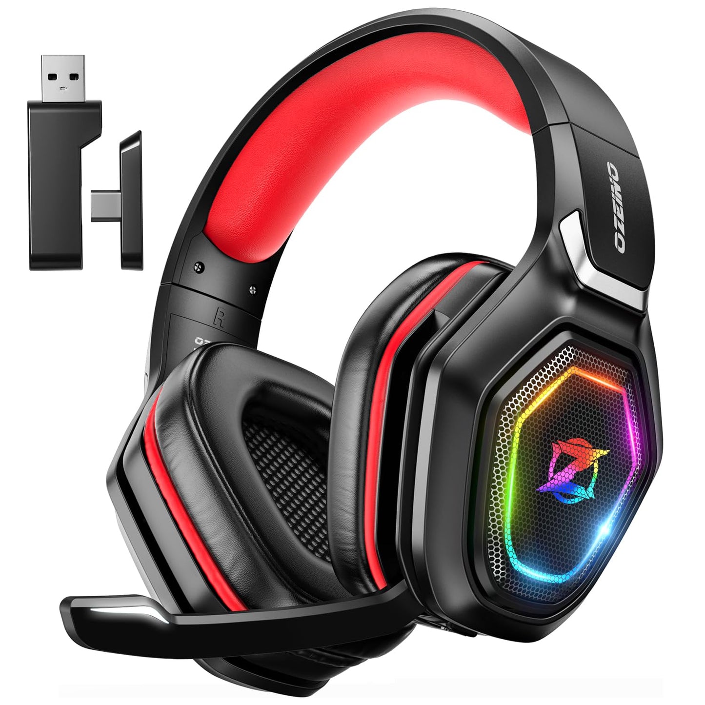 Ozeino Wireless Gaming Headset for Ps5, Ps4, Switch, Ultra Stable 2.4GHz USB & Type-C, Bluetooth 5.3 Gaming Headphones with Flip Mic, 40+Hr Battery Gamer Headset for PC, Laptop, Mobile, Mac(White)