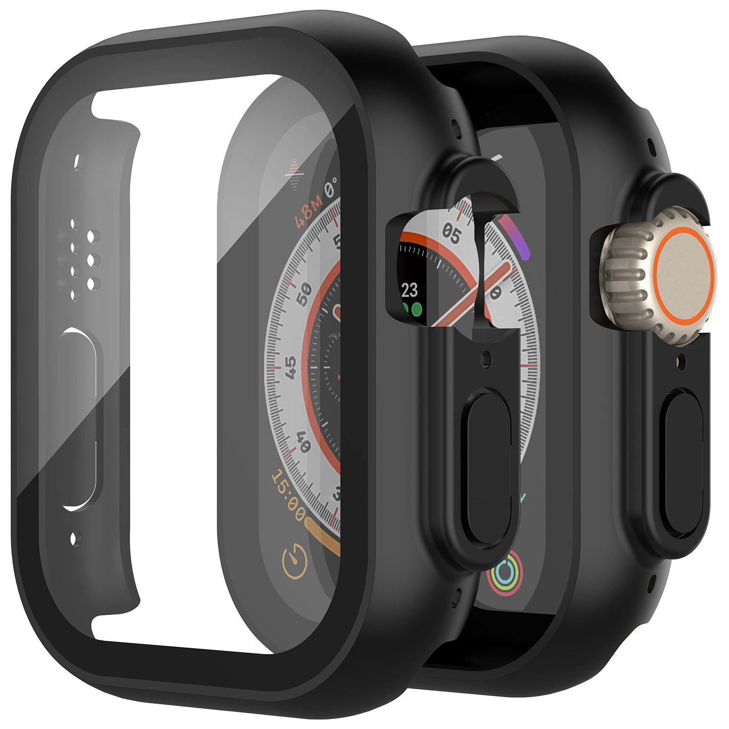 2Pack Black Hard Case (Apple Watch SE 2 (2024) SE Series 6 Series 5 Series 4)with HD Tempered Glass Screen Protector