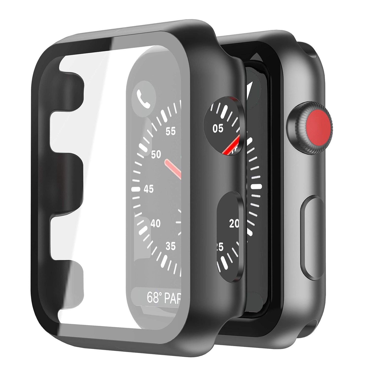 2Pack Black Hard Case (Apple Watch SE 2 (2024) SE Series 6 Series 5 Series 4)with HD Tempered Glass Screen Protector