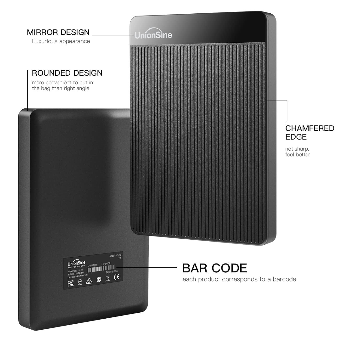 UnionSine 1TB Ultra Slim Portable External Hard Drive USB3.0 HDD Storage for PC,Mac, Desktop, Laptop, PS4, Xbox One, Xbox 360-Super Fast Transmission-HD-2510(Black)