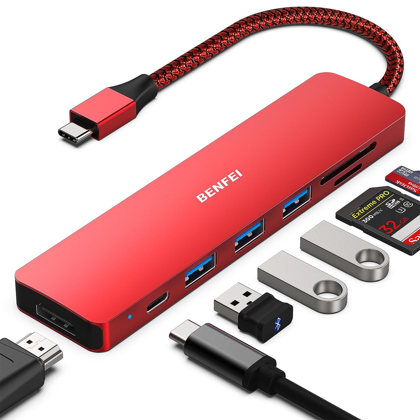 BENFEI USB C HUB 7in1, USB C HUB Multiport Adapter with USB-C to HDMI, USB-C to SD/TF Card Reader/3*USB 3.0/100W Power Delivery, Compatible with iPhone 15 Pro/Max, MacBook, iPad Pro, iMac, S23, XPS17